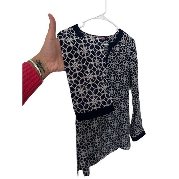 Vineyard Vines Silk Long Sleeve Split Neck Nautical Tunic Top Blue Size XS - Picture 5 of 10